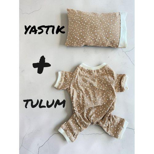Latte Sprinkles Kedi Uyku Seti | Penye Kedi Tulum ve Mini Yastık Takımı | Pamuklu | Tüy Dökülmesini Azaltır |