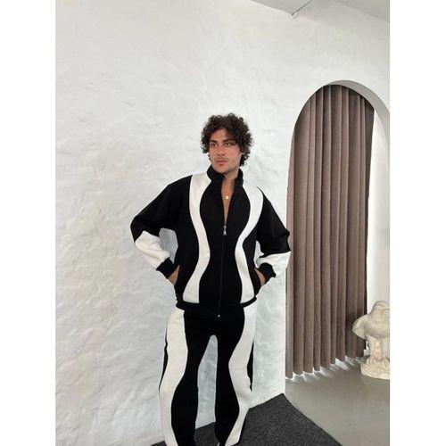 Erkek Premium Parçalı Eşofman Takım - Dik Yaka Fermuarlı Sweatshirt, - Siyah