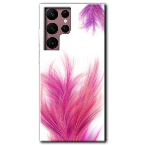 Samsung Galaxy S22 Ultra HD Baskılı Kılıf + 9D Tam Ekran Koruyucu - Pembe Tüy