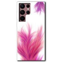 Samsung Galaxy S22 Ultra HD Baskılı Kılıf + 9D Tam Ekran Koruyucu - Pembe Tüy