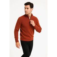 Erkek Yarım Fermuarlı Triko Kazak – Selanik Örgü, Dik Yaka, Pamuklu Dokuma, Regular Fit Uzun Kollu Kışlık Model - Kiremit