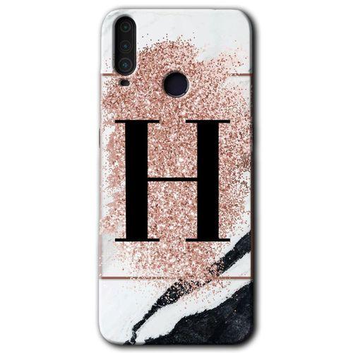 MRCİLETİSİM General Mobile GM 10 Kılıf HD Desen Baskılı Arka Kapak + Temperli Cam - Pembe Mermer Desenli H Harfi
