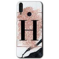 MRCİLETİSİM General Mobile GM 10 Kılıf HD Desen Baskılı Arka Kapak + Temperli Cam - Pembe Mermer Desenli H Harfi