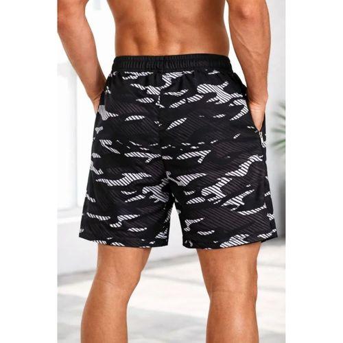 Erkek Deniz Şortu Fermuarlı Cepli File Astarlı Hızlı Kuruyan Premium - Siyah