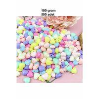 100 gr (500 adet) Şeker Rengi Akrilik Kalp Boncuklar Renkli Karışık Plastik Pastel Boncuklar Ara Boncuk Kalp Şekilli Kolye Bilezik için
