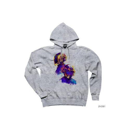Daft Punk Twin Gri Kapşonlu Sweatshirt Hoodie