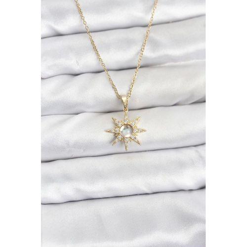 316L Çelik Zincir Gold Renk Kutup Yıldızı Model Zirkon Taşlı Kadın Kolye