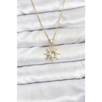 316L Çelik Zincir Gold Renk Kutup Yıldızı Model Zirkon Taşlı Kadın Kolye