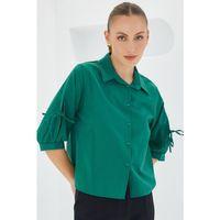 Kol Detaylı Zümrüt Yeşili Crop Gömlek 20246