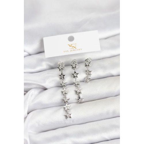 Pirinç Gümüş Renk Yıldız Model YSX Trio Küpe Seti - TJ-BKP11555