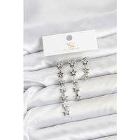 Pirinç Gümüş Renk Yıldız Model YSX Trio Küpe Seti - TJ-BKP11555