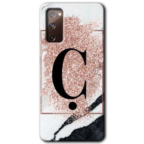 MRCİLETİSİM Samsung Galaxy S20 FE Kılıf Baskılı Kapak - Pembe Mermer Desenli Ç Harfi + 5D Tam Kaplayan Cam