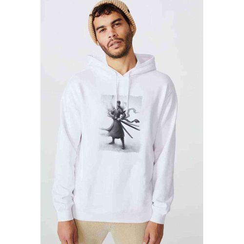 Anime One Piece Flame Baskılı Beyaz Erkek Kapşonlu Sweatshirt