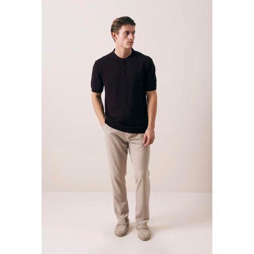 Dogen Hakim Yaka Düğmeli Kısa Kollu İnce Triko Erkek T-Shirt - Siyah