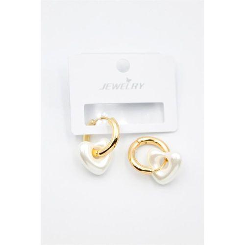 İnci Kalp Küpe - Altın