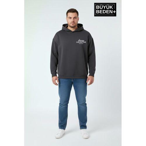 Erkek Büyük Beden Hoodie –Rahat Kalıp Konforlu Unified Baskılı Sweatshirt SPR26BSW968