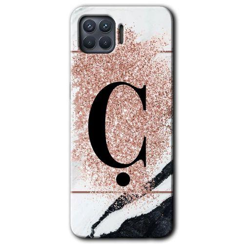 Oppo Reno 4 Lite Kılıf Baskılı Kapak - Pembe Mermer Desenli Ç Harfi + 5D Tam Kaplayan Cam