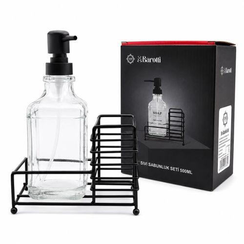 Cam Sıvı Sabunluk 500 ml Siyah Metal Stand ve Pompa
