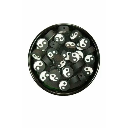 90 Adet 10 mm Polimer Kil Fimo Boncuk Takı Bileklik + 5 Metre Lastikli Misina Hediye - Yin Yang