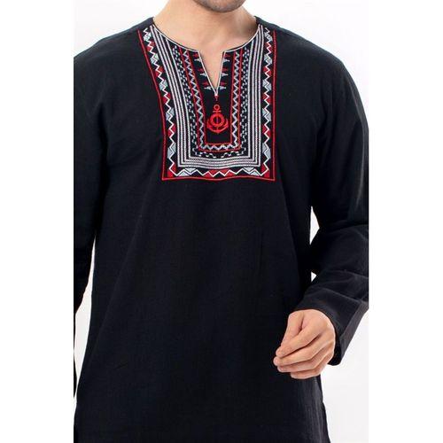Uzun Kol Şile Bezi Bisiklet Yaka Bahriyeli Erkek Yazlık T-shirt Siyah 3003