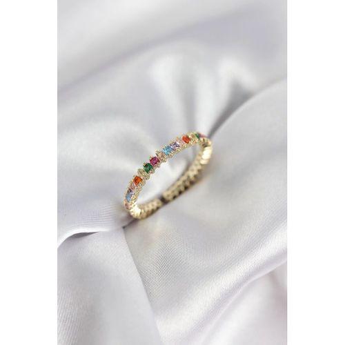 Sıralı Karışık Renkli Gold Renk Zirkon Taşlı Kadın Yüzük