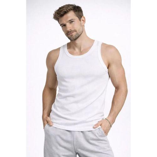 Erkek Fitilli Atlet Sıfır Yaka Slim Fit Arka Baskılı Spor Atlet - Beyaz