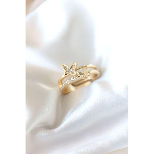 Zirkon Taşlı Altın Kaplama Kelebek Kadın Yüzük