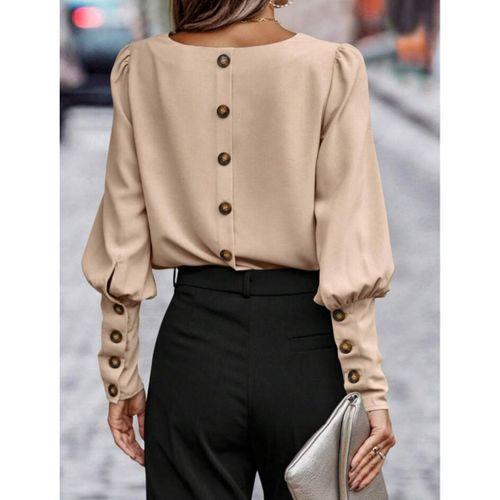 Kadın Uzun Kollu Yuvarlak Yakalı Düğmeli Ithal Krep Bluz