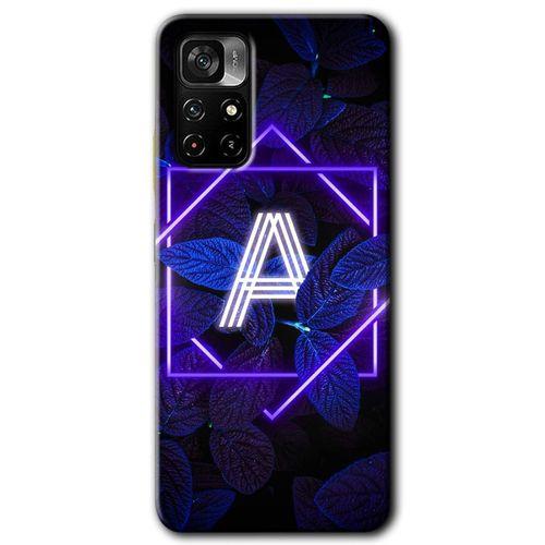 Poco M4 Pro 5G Kılıf HD Desen Baskılı Arka Kapak - Dark Neon Yaprak A Harfi + Kırılmaz Cam
