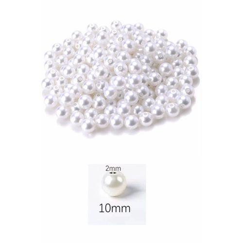 500 gram 10mm Beyaz Renk Plastik İnci Boncuk Çanta ve Takı Yapım Boncuğu (~950 adet)