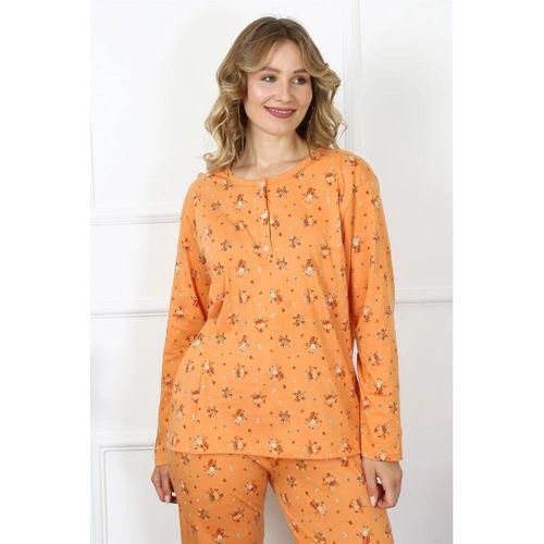 Kadın 4xl-5xl-6xl-7xl-8xl Büyük Beden Uzun Kol Pijama Takım Turuncu
