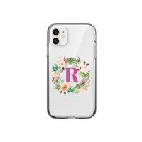 Mor Çiçekli R Harfli Şeffaf iPhone 11  Telefon Kılıfı