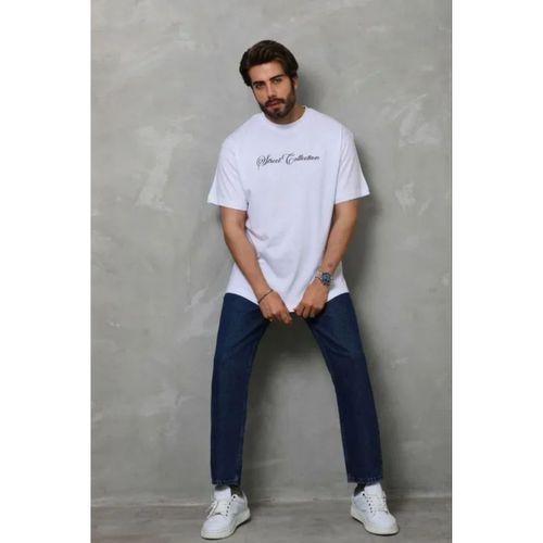 Erkek Baskılı T-Shirt Kısa Kol Bisiklet Yaka Regular Fit Rahat Kalıp Günlük Tişört - Beyaz