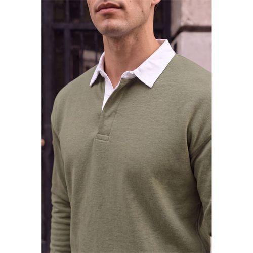 Luis Polo Yaka Selanik Örme Kumaş Erkek Sweatshirt - Açık Haki