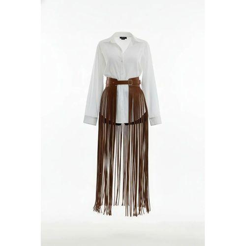 Taba Etek Uzun Püsküllü Suni Deri Etek - Brf1003