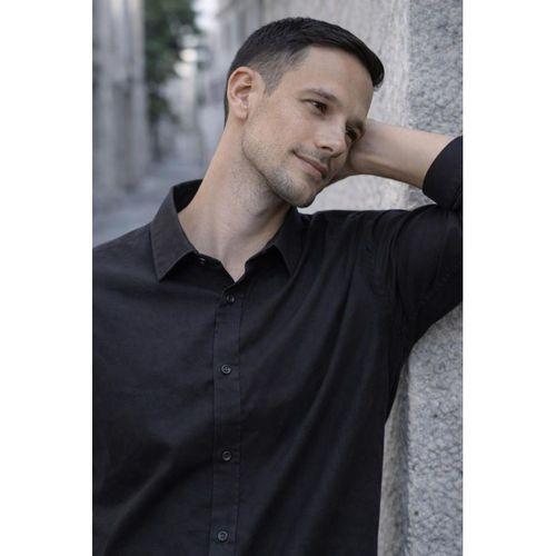 Faulkner Modal Kumaş Yakalı Uzun Kollu Yazlık Erkek Gömlek - Siyah