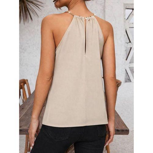 Kadın Omuzlardan Açık Zincir Halka Detaylı Sandy Bluz