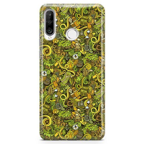 Huawei P30 Lite 2020 Kılıf Avcılık Doodle Arka Kapak Koruma Desenli Full Koruyucu