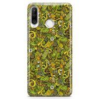 Huawei P30 Lite 2020 Kılıf Avcılık Doodle Arka Kapak Koruma Desenli Full Koruyucu