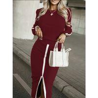 Kadın Uzun Kollu Bisiklet Yaka Kaşkorse Bluz Ve Yırtmaçlı Etek Ikili Takım