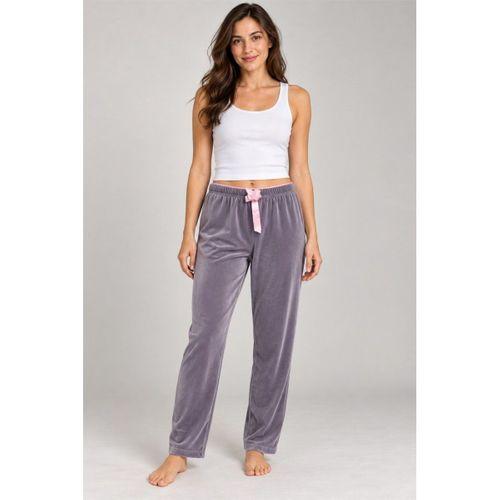 Kadın Tek Alt Pijama Pantolonu - Düz Renk Fiyonk Detaylı, Füme