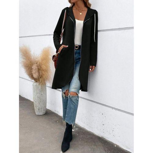 Kadın Uzun Kollu Kapşonlu önden Fermuarlı Midi Dalgıç Ceket