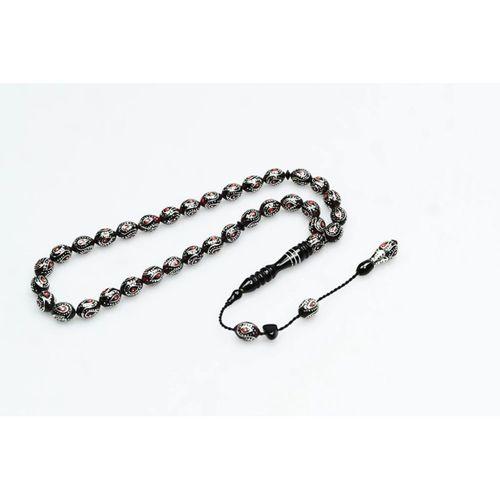 Oltu Taşı Kırmızı Galalith Damla İçi Damla İşlemeli Tespih