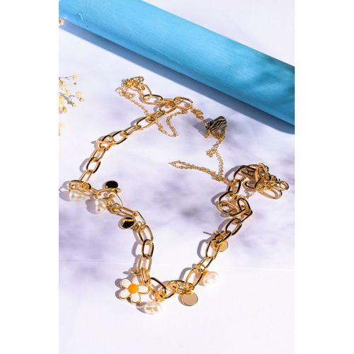 Gold Papatya Kolye, Charm Kolye, 2'li Kolye Seti
