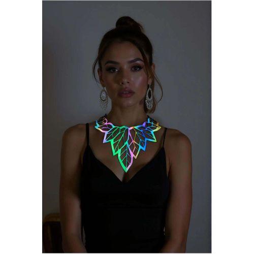 Rainbow Reflektörlü Büyük Yaprak Choker Kolye, Tarz Lazer Kesim Kolye - APFT1417