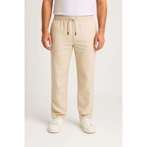 Erkek Keten Pantolon – Cepli, Beli Lastikli Ve Bağcıklı, Nefes Alan Rahat Kalıp, Yazlık Ve Baharlık Günlük Giyim, Şık - Konforlu Boru Paça Model - Bej