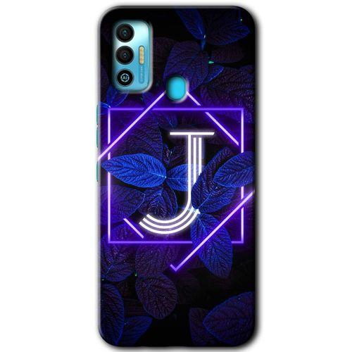 Tecno Spark 7T Kılıf HD Desen Baskılı Arka Kapak - Dark Neon Yaprak J Harfi