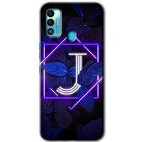 Tecno Spark 7T Kılıf HD Desen Baskılı Arka Kapak - Dark Neon Yaprak J Harfi
