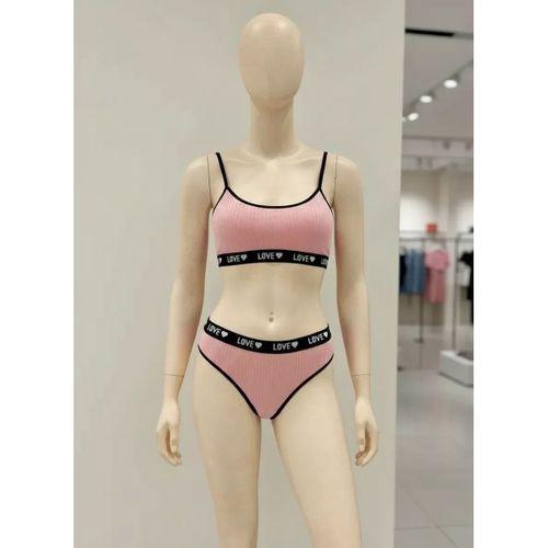 Kadın Pembe Love Yazılı Mayo Bikini Şık Esnek Kumaş Plaj Giyim Özel Tasarım