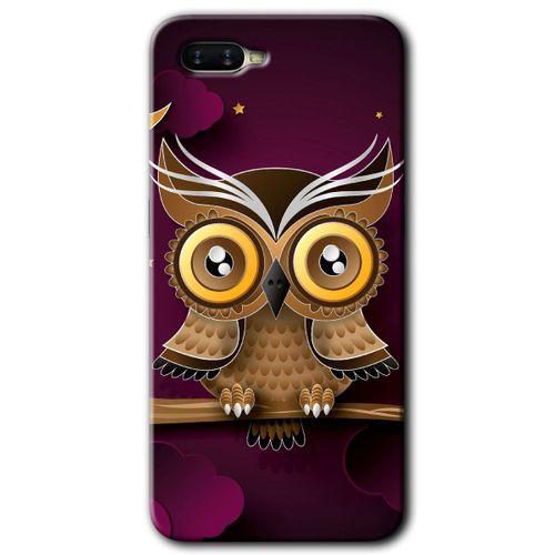 Oppo Rx 17 Neo Kılıf HD Desen Baskılı Arka Kapak + Temperli Cam - Owl Bird Branch